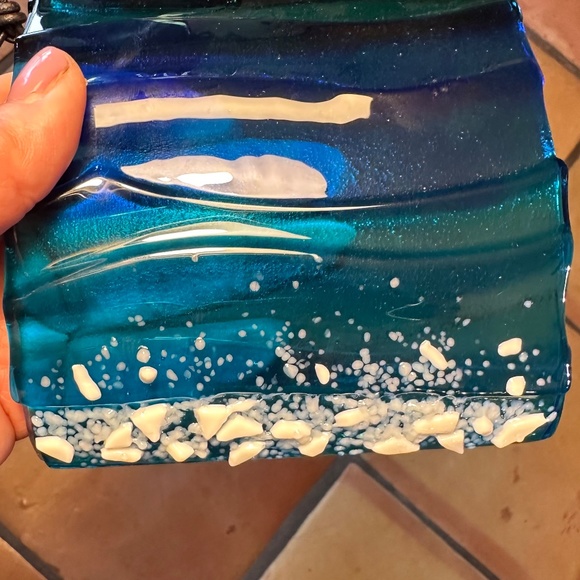 Fused glass ocean sun catcher or wall hanging - 5x9 inches - handmade - Picture 4 of 6